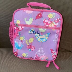 Pottery Barn Kids Mackenzie Lunch Tote. Lavender Birds. **Embroidered: Bradley**